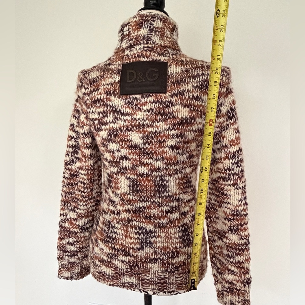 Vintage D&G Dolce & Gabanna Turtleneck Sweater Chunky Wool Marled‎ Leather Logo - Picture 3 of 16